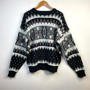 Vintage CC Sports Fair Isle Acrylic Grandpa crew neck Sweater Korea mens XL
